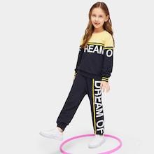 Shein Girls Color Block Sweatshirt & Pants Set