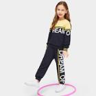 Shein Girls Color Block Sweatshirt & Pants Set