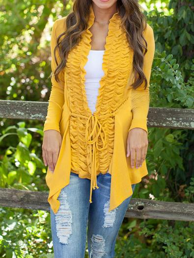 Shein Yellow Long Sleeve Ruffle Dip Hem Blouse