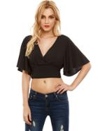 Shein Black V Neck Bow Tie Back Blouse