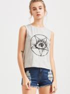 Shein Heather Grey Eye Print Tank Top