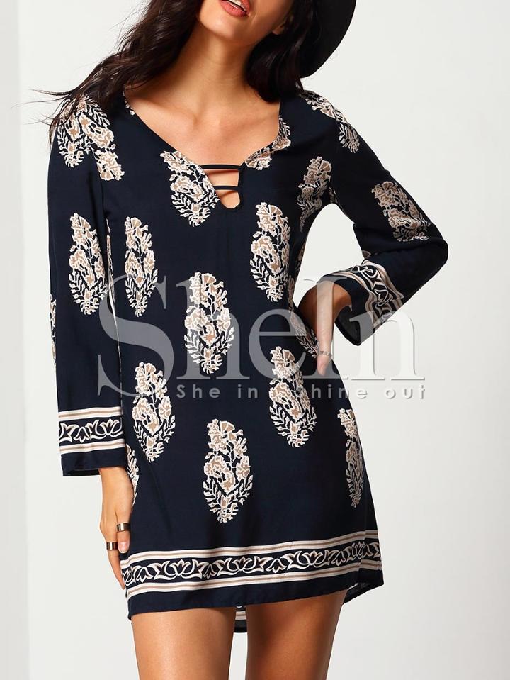 Shein Navy Aztec Print Shift Dress