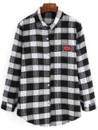 Shein Black White Check Print Union Jack Pattern Blouse