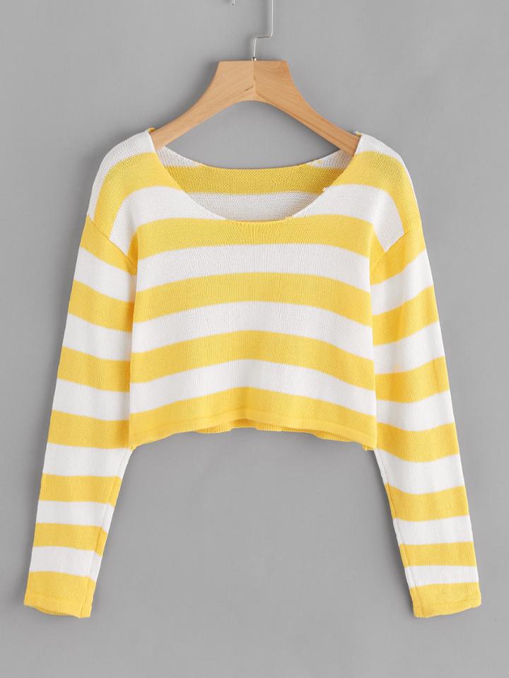 Shein Contrast Striped Crop Jumper