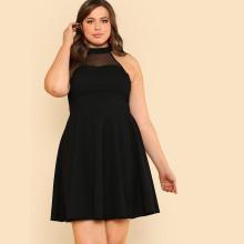 Shein Plus Open Back Mesh Insert Halter Dress