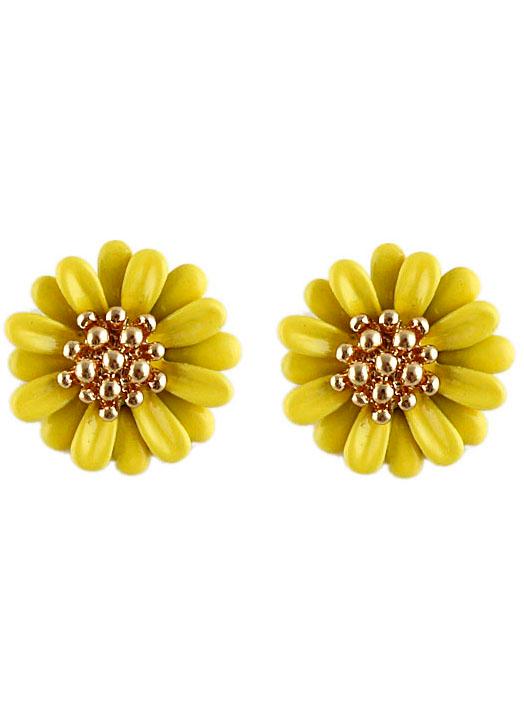 Shein Yellow Bead Flower Stud Earrings