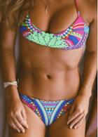 Rosewe Halter Neck Padded Printed Bikini Set