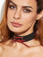 Shein Burgundy And Black Lace Up Bow Choker Necklace