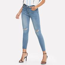 Shein Faded Wash Ripped Raw Hem Jeans