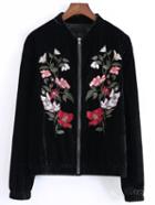 Shein Black Flower Embroidered Velvet Jacket