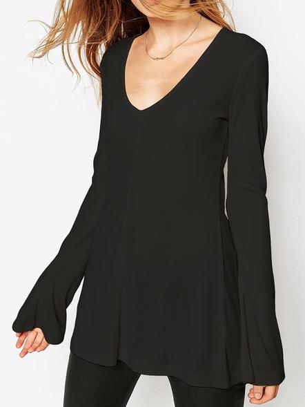 Shein Black V Neck Bell Sleeve T-shirt