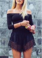 Rosewe Off The Shoulder Black Lace Panel Romper