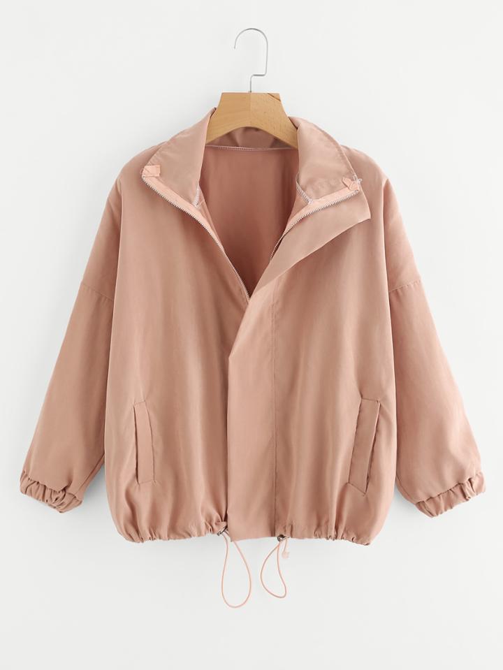 Shein Drawstring Hem Zip Up Jacket