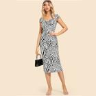 Shein Zebra Pattern Print Zip Back Slim Fit Dress