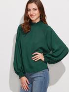 Shein Dark Green Lantern Sleeve Smocked Detail Blouse
