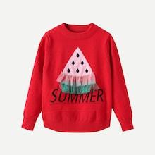 Shein Toddler Girls Contrast Mesh Watermelon Pattern Sweater