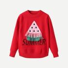 Shein Toddler Girls Contrast Mesh Watermelon Pattern Sweater