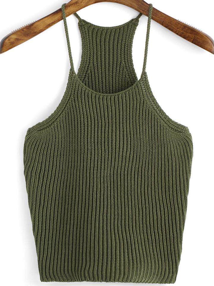 Shein Army Green Spaghetti Strap Knit Cami Top