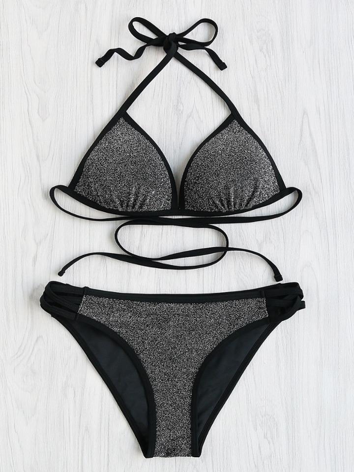 Shein Glitter Self Tie Criss Cross Side Bikini Set