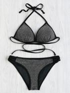 Shein Glitter Self Tie Criss Cross Side Bikini Set