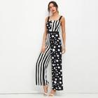 Shein Polka Dot And Striped Print Wide Leg Jumpsuit