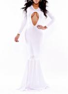 Rosewe Chic Long Sleeve Cutout Pattern White Mermaid Dress