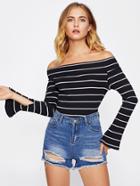 Shein Foldover Off Shoulder Split Cuff Ribbed Tee