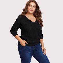 Shein Plus Lace Up Back Solid Jumper