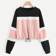 Shein Color Block Drawstring Hem Sweatshirt