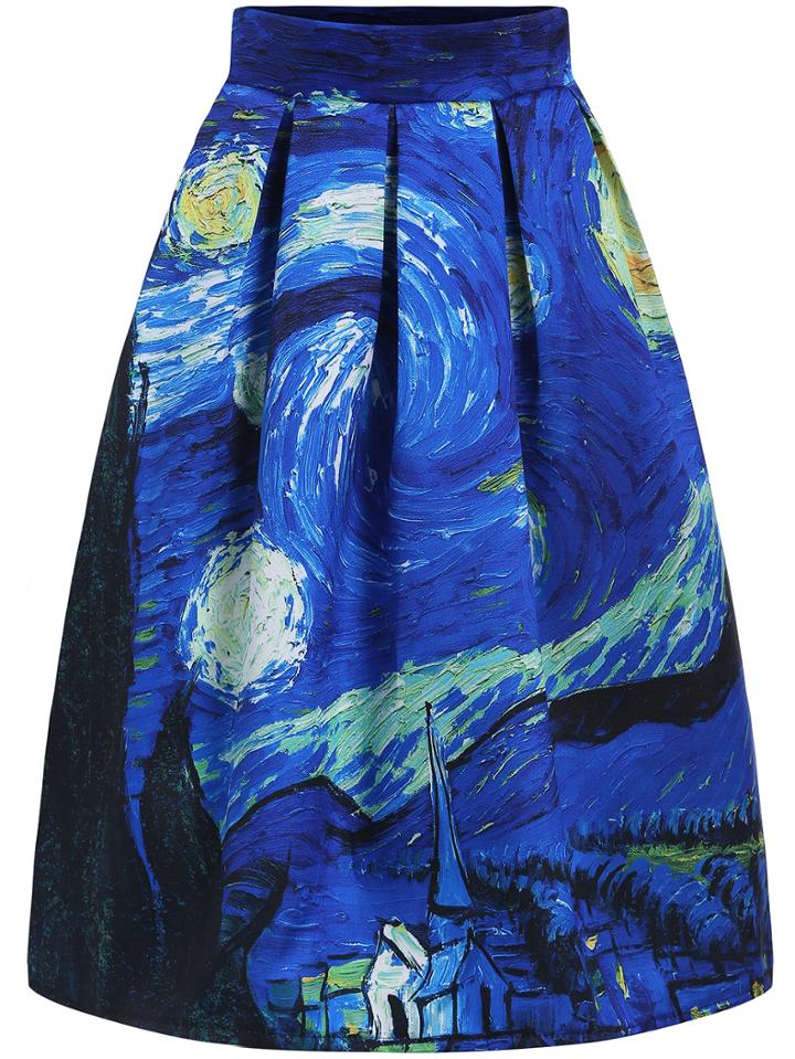 Shein Multicolor Oil Painting Flare Skirt