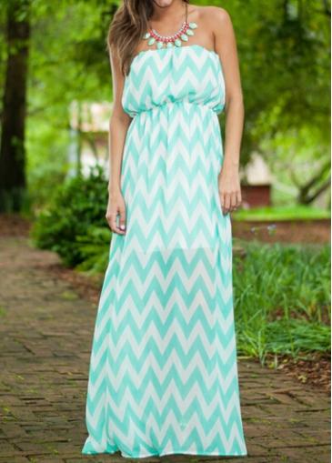 Rosewe Strapless Mint Green Printed Maxi Dress