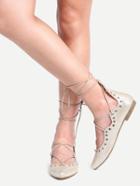 Shein Laser-cut Lace-up Pointed Toe Flats - Light Gold