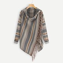 Shein Fringe Trim Striped Sweater Coat