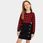 Shein Girls Grid Pullover & Double Button Skirt Set