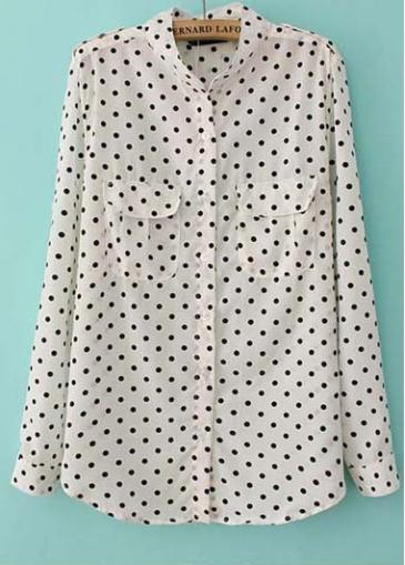 Rosewe Chic Long Sleeve Polka Dot Print Blouse With Button