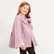 Shein Girls Tie Neck Solid Cape Coat