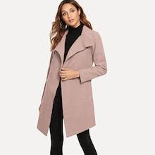 Shein Self Tie Waterfall Collar Solid Coat