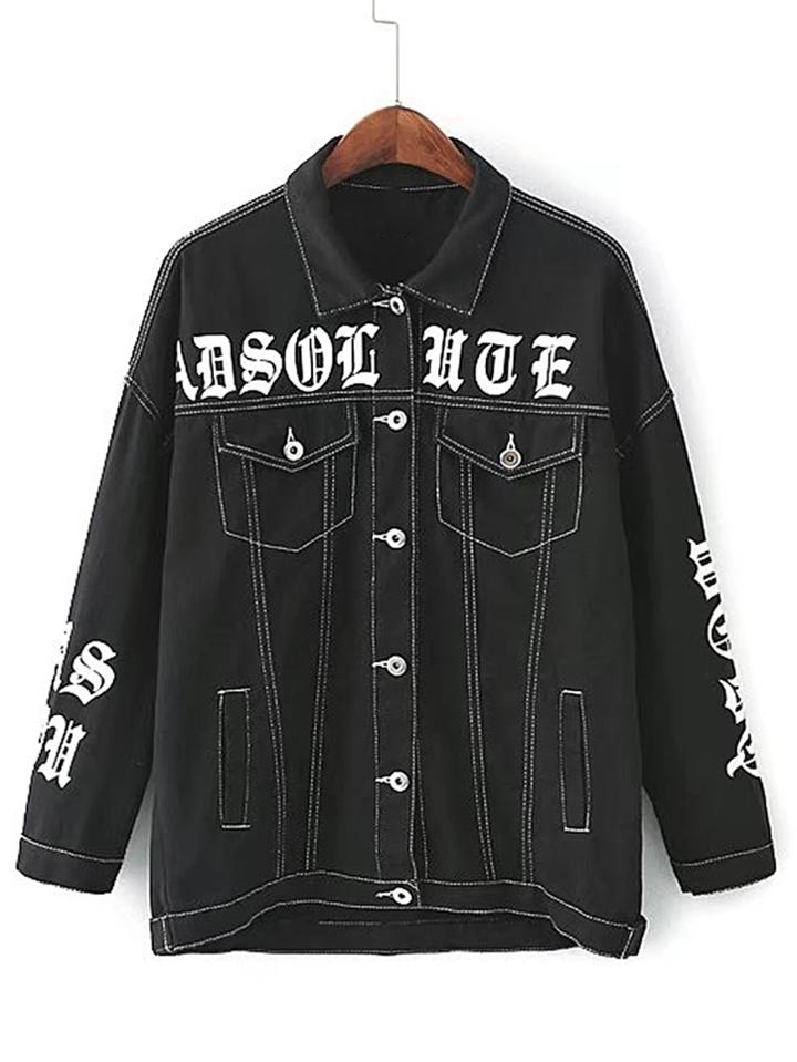 Shein Letter Print Flap Pocket Denim Jacket