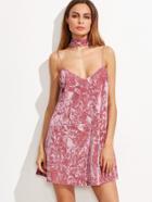 Shein Pink Crushed Velvet Cami Dress With Neck Tie