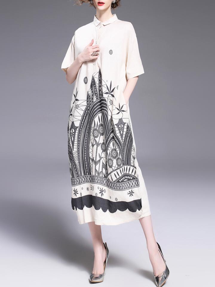 Shein Vintage Print Pockets Long Dress