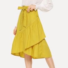 Shein Tie Waist Ruffle Hem Overlap Skirt