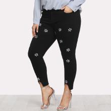 Shein Plus Rhinestone Embellished Raw Hem Jeans