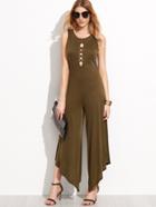 Shein Army Green Lattice Open Back Asymmetric Jumpsuit