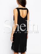 Shein Black Sleeveless Asymmetric Tassel Backless Dress