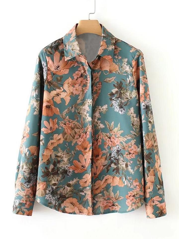 Shein Dolphin Hem Flower Blouse
