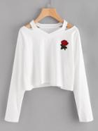Shein Cut Out Neck Rose Patch Tee