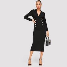 Shein Double Button Wrap Notch Neck Dress