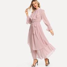 Shein Ruffle Detail Crochet Trim Flowy Dress