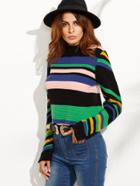 Shein Multicolor Mixed Stripe Slit Cuff Ribbed Sweater