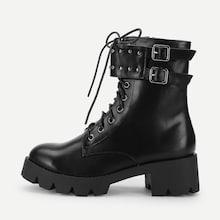 Shein Ankle Buckle Lace-up Boots